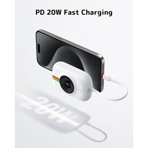 VRURC 10000mAh Portable Charger w Built-in Cable, 20W Fast Charging Power Bank